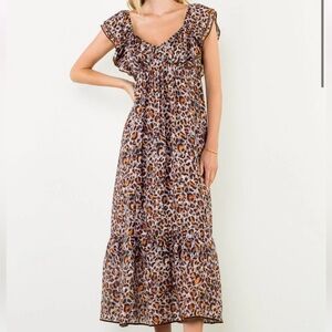 THML Flutter Sleeve Leopard Maxi Dress Medium NWT NEW Flowy Animal Print